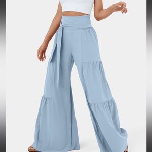 ~NWT Halara Ice Blue Wide Leg Ribbon Belt Tiered Flowy Dry Quick~ Pants M~
